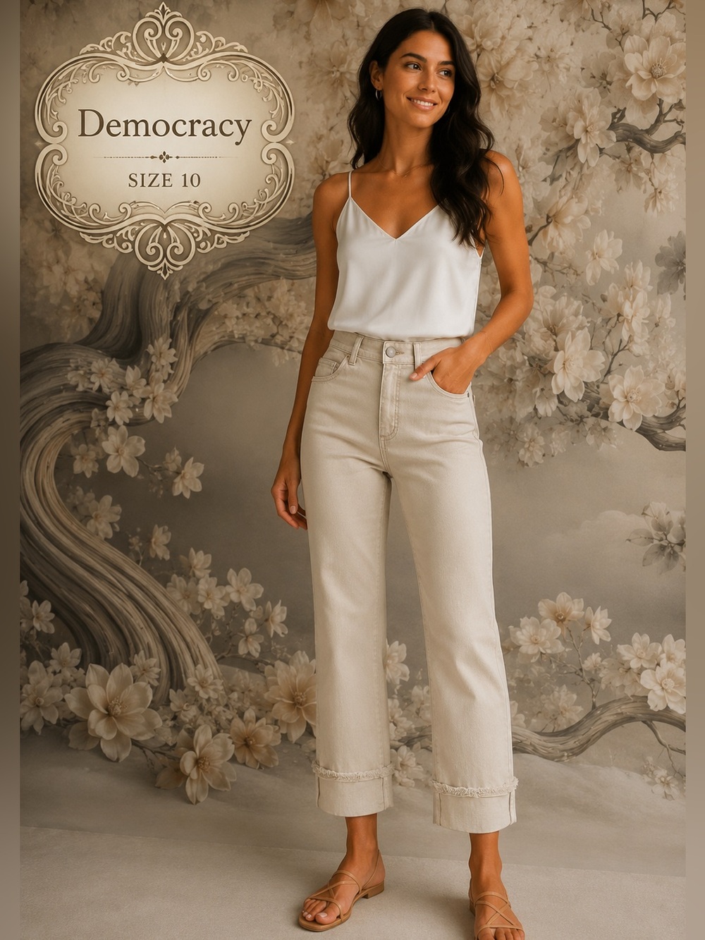 Democracy Ab Technology Cropped Cuffed Straight Leg Jeans Size 10 Stretch Denim